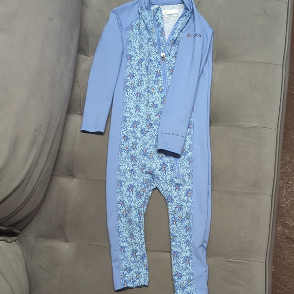 Columbia Blue Patterned Kids One Piece Footie - Picture 1 of 4